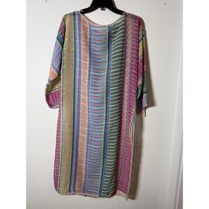Vintage 70's MARY MCFADDEN Pastel Striped Chiffon Caftan Dress Sz Med (see Pics)
